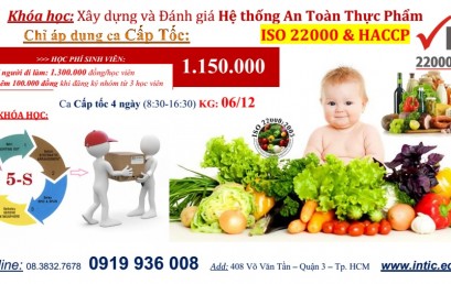 LỊCH KHAI GIẢNG KHÓA HỌC ISO22000/HACCP: CA CẤP TỐC 06.12.2016